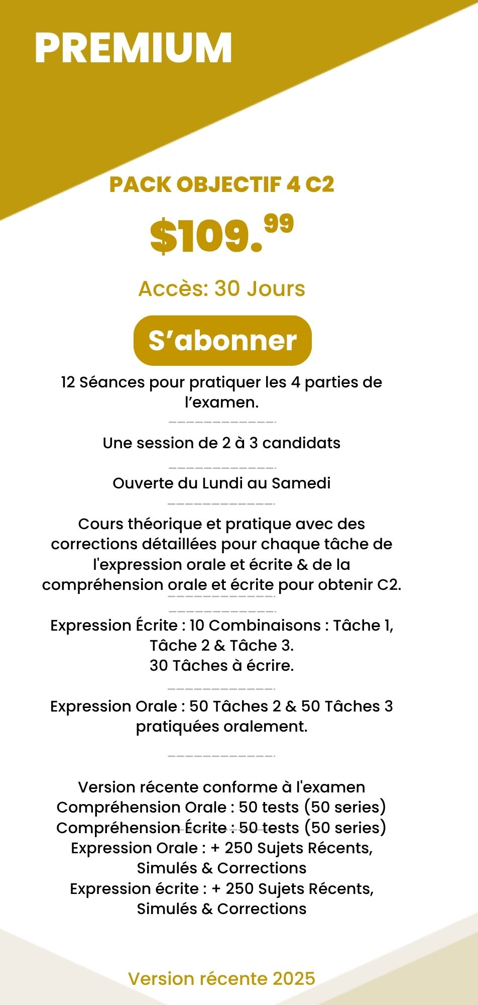 $110 Premium : Pack Objectif 4 C2